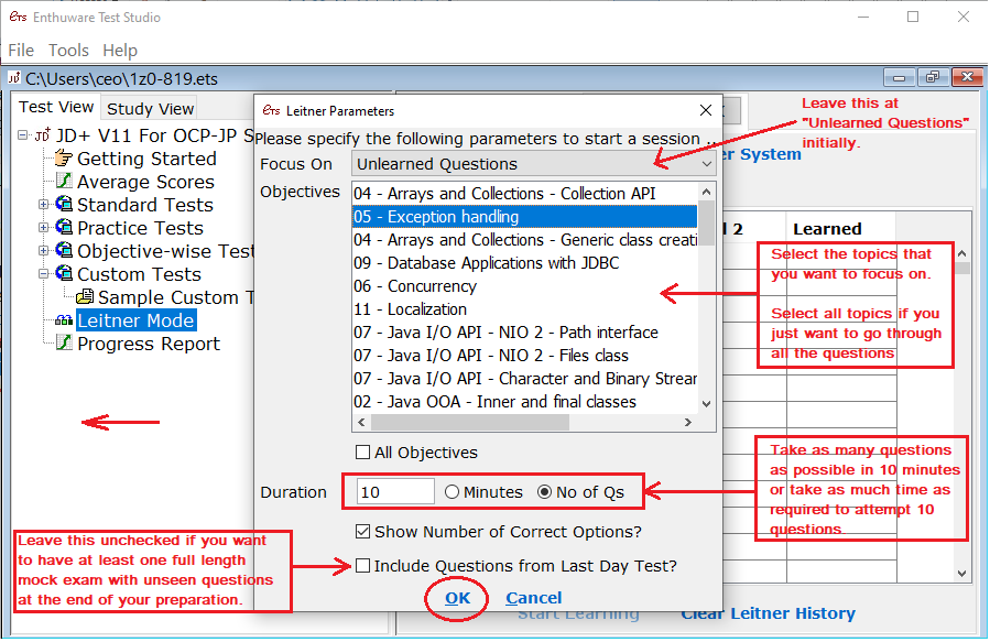 How to select questions in Leitner Mode